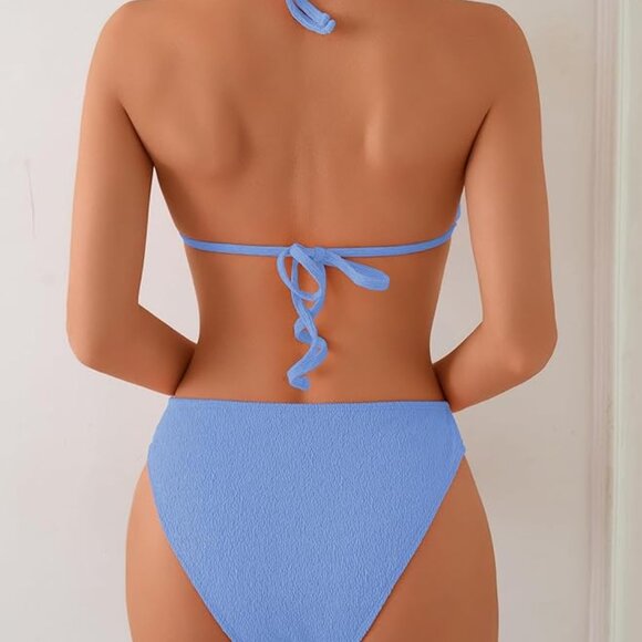 💙 Ribbed Pearl-Detail Triangle Bikini Set | Size Small | NWT - Picture 2 of 3